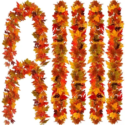 Produktbild von Künstliche Ahornblatt Girlande 6 Stück 1,7 m Herbstdeko Seidenstoff Kunststoff