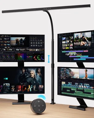Immagine prodotto di Lampada da scrivania LED KableRika, dimmerabile, con controllo tramite gesti e telecomando, 24W, clip per scrivania, ideale per l'ufficio domestico, protezione per gli occhi, con 5 tonalità di luce e funzione di regolazione automatica della luminosità