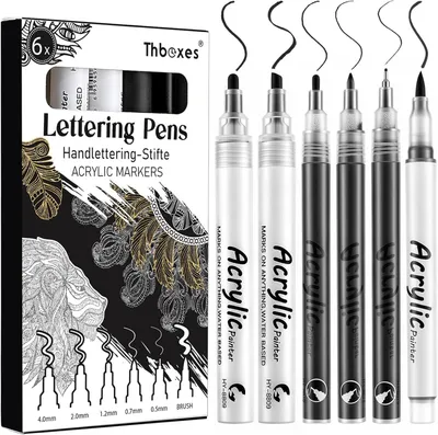 Produktbild von Acrylmarker 6 Stücke, schwarz, wasserdicht, für kreatives Arbeiten