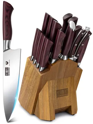 18-teiliges Messerblock-Set mit Holzblock, Schere, Schleifer
