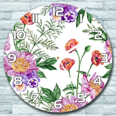 Produktbild von Wanduhr aus Glas Rund fi 30 Blumenstrauß Grün Quarz Deko Schlafzimmer Büro