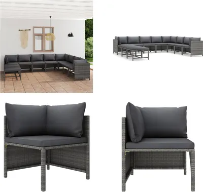 Produktbild von vidaXL 11 tlg. Garten Lounge Set mit Kissen Poly Rattan Grau - Garten-Lounge-Set - Garten-Lounge-Sets - Gartenmöbel - Gartenmöbel-Set