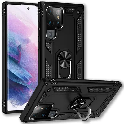 Produktbild von NALIA Military-Style Ringhülle für Samsung Galaxy S22 Ultra, Extrem Schützend Stoßfest, 360° Ring für Aufsteller Schwarz