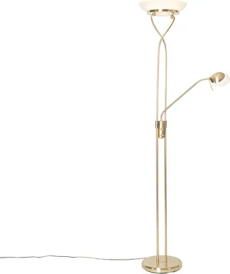 Zdjęcie produktu dla Lampa podłogowa mosiężna z diodą LED i ściemniaczem oraz lampką do czytania - Empoli