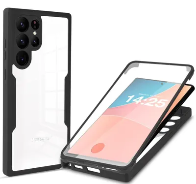 Produktbild von 360 Grad Rundum Schutz Handyhülle für Samsung Galaxy S23 Ultra Full Cover Vollschutz Case Farbe: Schwarz