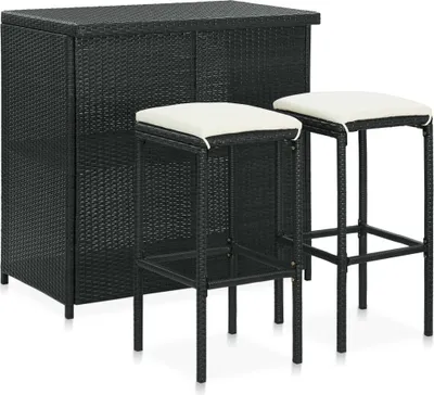 Image de The Living Store 3-tlg. Set de bar Poly Rattan Schwarz