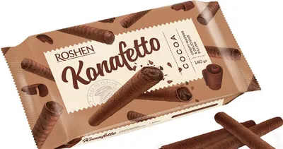 Immagine prodotto di Rotoli di wafer al cacao "Konafetto" con ripieno di crema al cacao 140g
