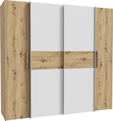 Produktbild von Furniture24 Kleiderschrank Narago Klts62322-C830 Schwebetürenschrank Mit Drehtüren 200.1 X 190.5 X 61.6 Cm Artisan Eiche/Weiß