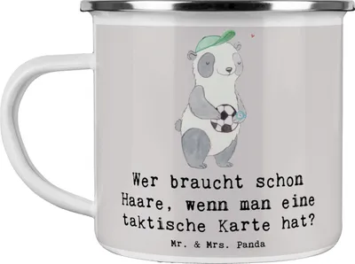 Produktbild von Mr. & Mrs. Panda Emaille Tasse Fußballtrainer Einzigartig - Grau Pastell - Geschenk, Beruf, Berufsleben, Geschenke mit Herz, Spielerentwicklung, Blechtasse, Reisebecher