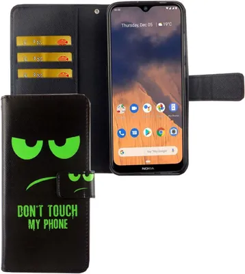 Produktbild von Nokia 2.3 Tasche Handy Hülle Schutz-Cover Flip-Case mit Kartenfach Don't touch my phone