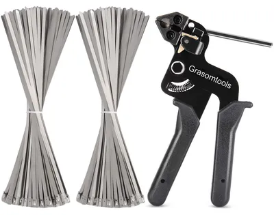 Edelstahl-Kabelbinder-Set mit Spannpistole, 200 Stück, 4,6 x 270 mm