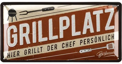 Produktbild von Retro Blechschilder Grillen - GRILLPLATZ - BBQ Grill Retro Deko - Grillplatz Schild Garten - Geschenk für Papas Grillecke Schild - Chill Lounge