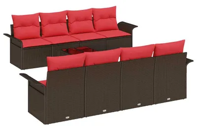 Image de Ensemble de canapés de jardin vidaXL avec coussins, 9 pièces, brun, en polyrotin