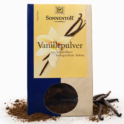 Produktbild von Sonnentor Vanille Pulver , Pulverförmige Gewürze, 10 g, Vanille, 318 kcal, 1332 kJ, 3,2 g