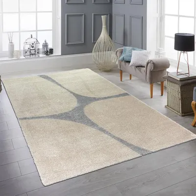 Produktbild von Moderner Hochflor Teppich mit elegantem Muster in Beige Grau Größe - 160 x 230 cm