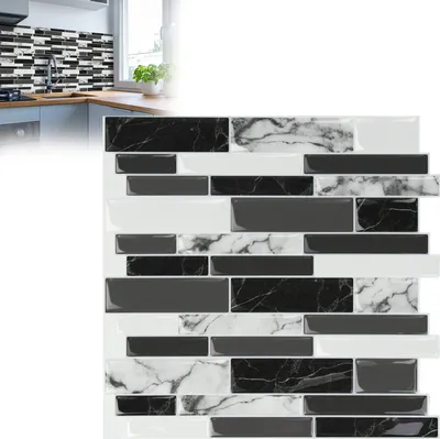 Produktbild von UISEBRT 10 tlg 3D Fliesenaufkleber Selbstklebende Wandaufkleber 30 * 30cm Marmor Schwarz Fliesenfolie Küche Fliesensticker Klebefliesen für Küche und Bad