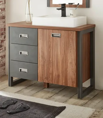 Produktbild von Waschtisch Set "Auburn" Eiche Stirling und Matera grau  mit Waschbecken