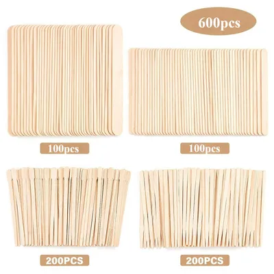 Produktbild von 600Stk Holzstäbchen,Natur  Holz,4 Typen,Kann verwendet werden, um Schönheitsprodukte aufzutragen und DIY Eis am Stiel,Basteln,Backen,multifunktional.