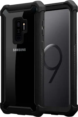 Produktbild von Cadorabo Hülle für Samsung Galaxy S9 PLUS Schutzhülle in Schwarz Handy Hülle Etui TPU Silikon-Rand Glas-Rücken Acryl