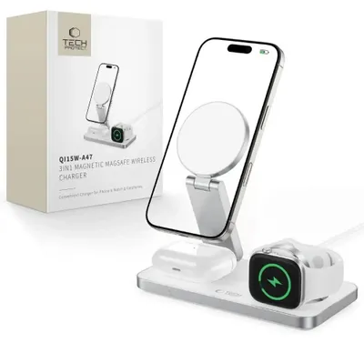 Obrázok produktu pre Tech-Protect QI15W-A47 MagSafe 3v1 indukčné nabíjačka + USB-C kábel - biela