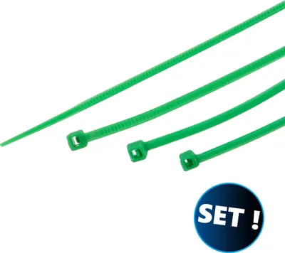 Produktbild von MASTERPROOF PROFESSIONAL Kabelbinder-Set 60-teilig, UV-beständig, grün, 2,5 mm x 100/150/200 mm, je 20 Stück
