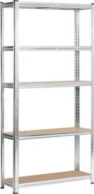 Zdjęcie produktu dla Srebrny ocynkowany regał do dużych obciążeń 90 cm 5 półek W90xH30xD180 cm