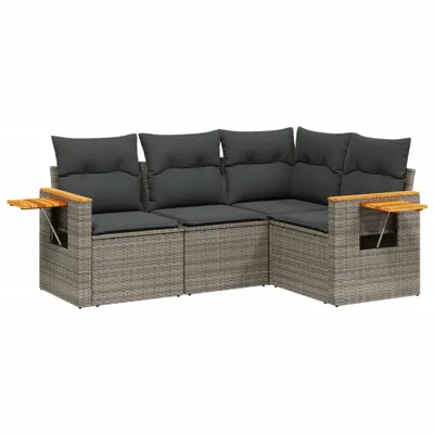 Produktbild von 4-tlg. Garten-Sofagarnitur mit Kissen Grau Poly Rattan