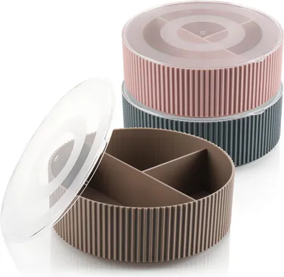 Produktbild von com-four® 3x Organizer mit Deckel - Aufbewahrung von Kleinutensilien - Ordnungsboxen für Schmuck, Kosmetik, Nähzeug - runder Kunststoffbehälter für Haushalt (Auswahl variiert)
