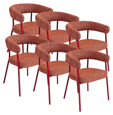 Produktbild von Esszimmerstühle 6er Set Huk Küchenstühle mit Metallbeinen 78 x 57 x 56 cm Polsterstuhl Stoff Armlehne Rückenlehne Rot