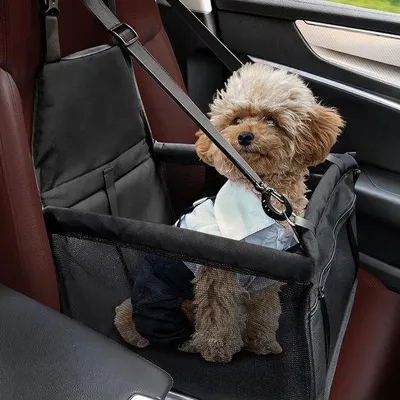 Produktbild von Hundesitz für das Auto – Transportkorb für das Auto – Sicheres Reisen – Verstärkte Konstruktion – 40 x 32 x 24 cm – Schwarz
