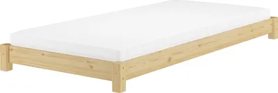Produktbild von Breites Flachbett Futonbett Niedrigbett 100x200 Kiefer massiv V-60.51-10Rollrost und Matratze inkl.