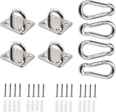 Immagine prodotto di Moschettoni in acciaio inossidabile con piastra oculare, piastre oculari per corda parasole / montaggio a parete, ganci da parete, ganci da soffitto
