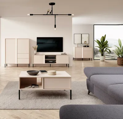 Produktbild von Wohnzimmer-set DAST 2 TV-Schrank + Kommode + Vitrine + Couchtisch Beige/ Kaschmir