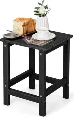 Produktbild von GOPLUS Gartentisch klein, Beistelltisch Outdoor HDPE, Kaffeetisch, Balkontisch, Bistrotisch, Terrasse Hof & Garten (Quadratisch, Schwarz)