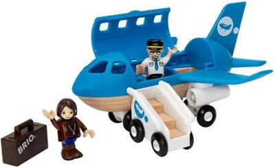Immagine prodotto di BRIO aereo blu 33306 - legno - scala esterna magnetica - due passeggeri, valigia e scala esterna - a partire da 3 anni