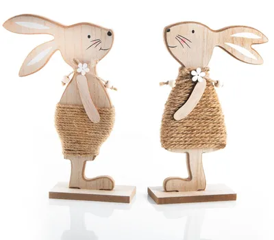 Produktbild von Osterhasen Paar aus Holz 23 cm - Hasen Pärchen natur braun