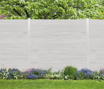 Produktbild von WPC Sichtschutzzaun Roma Line 5 x Zaunfeld beige und 6 x Alu-Pfosten eloxiert zum Einbetonieren