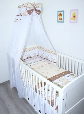 Produktbild von Primawela Baby Bettset - 6 teiliges Set mit Chiffon Himmel Bettwäsche Nestchen 1. Sweet Braun