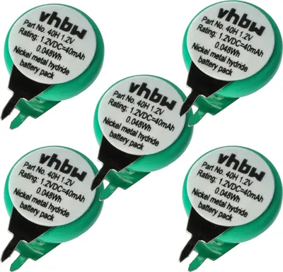 Produktbild von vhbw 5x NiMH Ersatz Knopfzellen-Akku Typ 1/V40H 2-Pins 40mAh 1,2V kompatibel mit Modellbau-Akkus, Solar-Leuchten uvm.