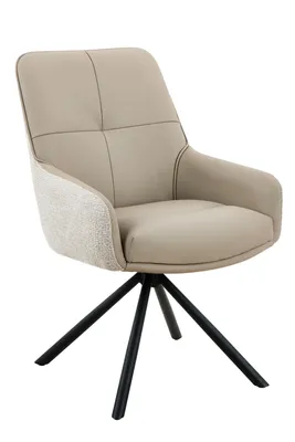 Produktbild von Hela Tische, 1er PACK Drehstuhl Armlehnstuhl Faro, 360° drehbar, , Bezug Innen Echtleder + Webstoff Beige, Gestell Schwarz, 120kg belastbar