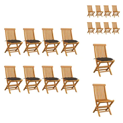 Image de vidaXL Chaises de jardin avec coussins Taupe 8 pcs. Teck massif - Chaises de jardin