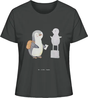 Produktbild von Mr. & Mrs. Panda Oberteil Damen Pinguin Museum besuchen Größe M - Anthrazit - Geschenk, Baumwoll T-Shirt, Kurzarmshirt, Museen, Basic, Damenshirt