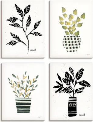 Zdjęcie produktu dla ARTland Zestaw obrazów na płótnie, 4 sztuki Szkice botaniczne Rozmiar: 30x40 cm