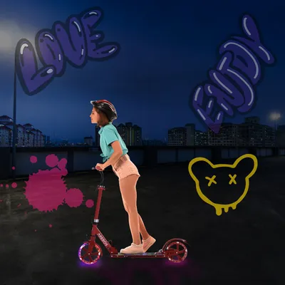 Produktbild von Arebos Tretroller Scooter mit LED Reifen, Rot, 880 mm, 390 mm, 960 mm
