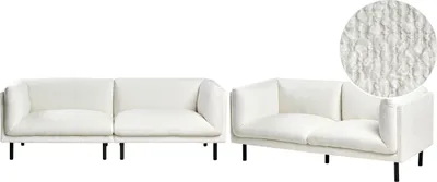 Produktbild von BELIANI Sofa Set Cremeweiß Bouclé Stoff 5-Sitzer Gepolstert mit Schwarzen Metallbeine Modernes Design Couch Wohnzimmermöbel