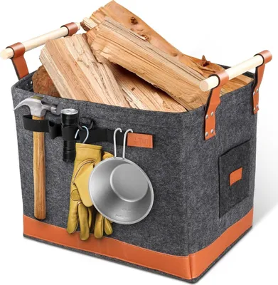 Produktbild von Holzkorb aus Filz für Kaminholz 50 L, Filztasche mit Extra Dicker Filz und stabilen abnehmbarer Holzgriff