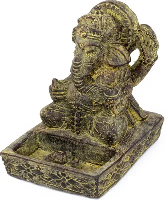 Zdjęcie produktu dla Rzeźba Ganesha - Dekoracja pokoju Uchwyt na kadzidełko - Mieszanka kamieni Żółty słoń