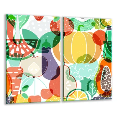 Produktbild von Herdabdeckplatten 2 teilig 30x52 Glaskeramikkochfeld Abdeckung Glas Obst