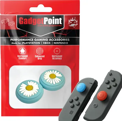 Produktbild von Thumbgrips - Thumb Grips voor Nintendo Switch Joy-Con Controllers - Gaming Thumbgrips - Performance Anti-Slip Thumbsticks - Bescherming Accessoires - Bloemetjes - Blauw -