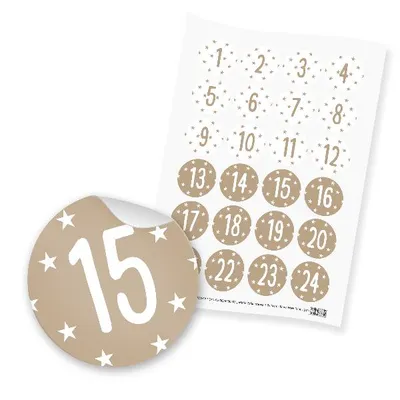 Produktbild von itenga 24x Zahlensticker Z37 Sterne 1-24 Braun / Weiß